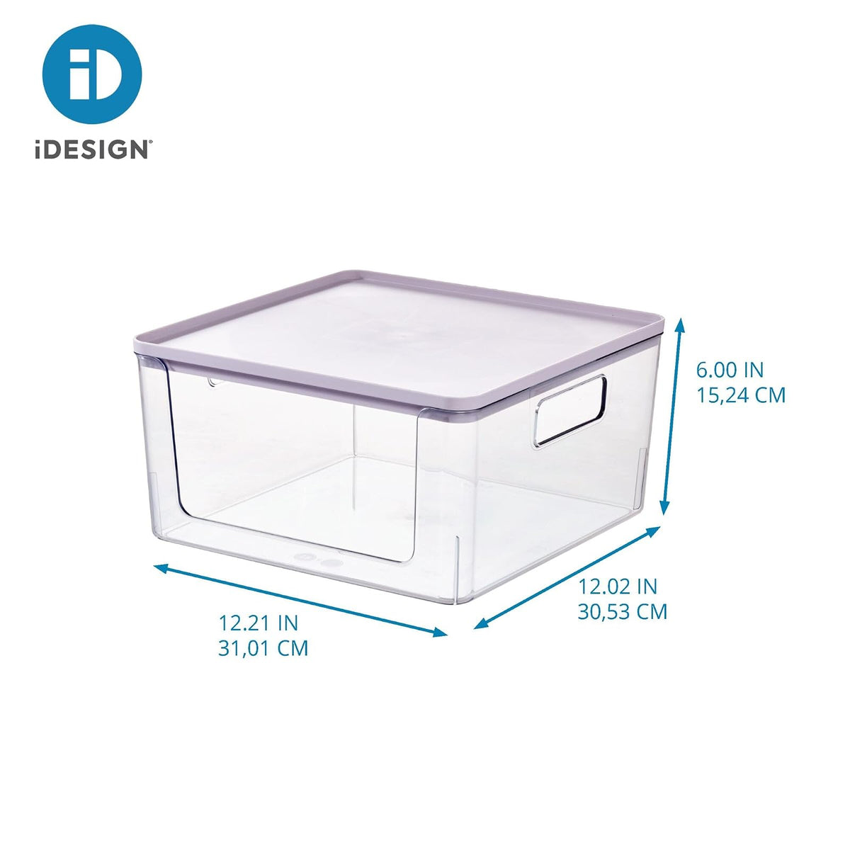 Rosanna Pansino x iDesign cubeta de almacenamiento de cocina de plástico reciclado con tapa, contenedor transparente/tapa de lavanda, 12 x 12 x 6 pulgadas