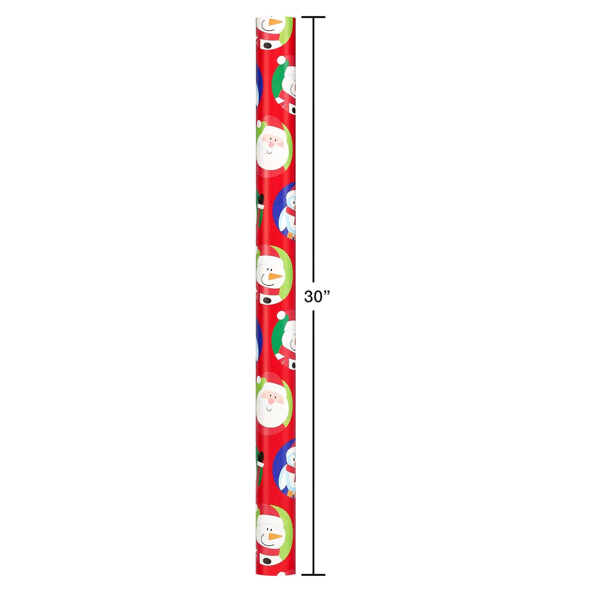 American Greetings Jumbo - Rollo de papel de regalo reversible de Navidad para niños, color rojo y azul (175 m². Pies, 1 rollo extragrande de 30 pulgadas. Pingüinos, osos polares, Papá Noel, copos de