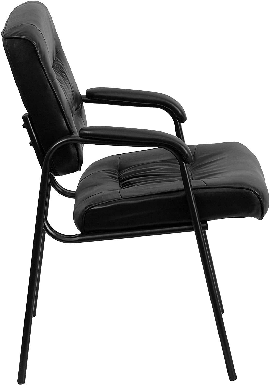Flash Furniture Haeger LeatherSoft - Silla de recepción ejecutiva con reposabrazos Acolchados, Silla Lateral tapizada para Sala de Estar u Oficina, Color Negro