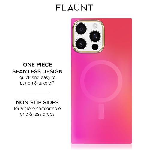FLAUNT - Funda Protectora Cuadrada Oficial - Compatible con iPhone 16 Pro MAX - Compatible con MagSafe y Carga inalámbrica - Probado en caídas y a Prueba de Golpes - (satén Iridiscente Rosa)