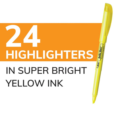 BIC Brite Liner subrayador, punta cincel, colores surtidos, 24-count, Amarillo, 24-Count