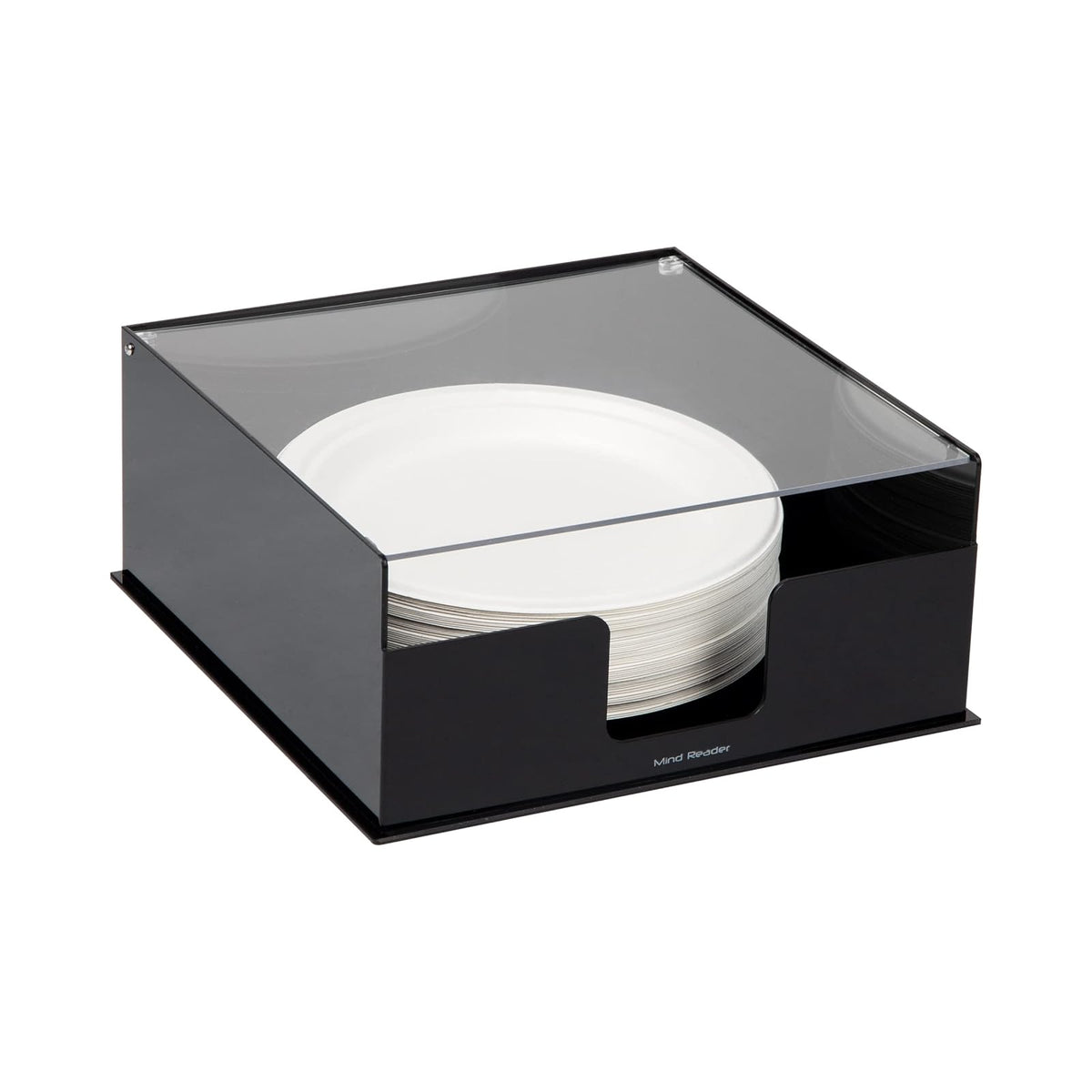 Mind Reader Paper Plate Holder, Covered Dispenser, Dinner Party Essentials, Plate Caddy, Acrylic, 11" L x 11" W x 5" H, Black
