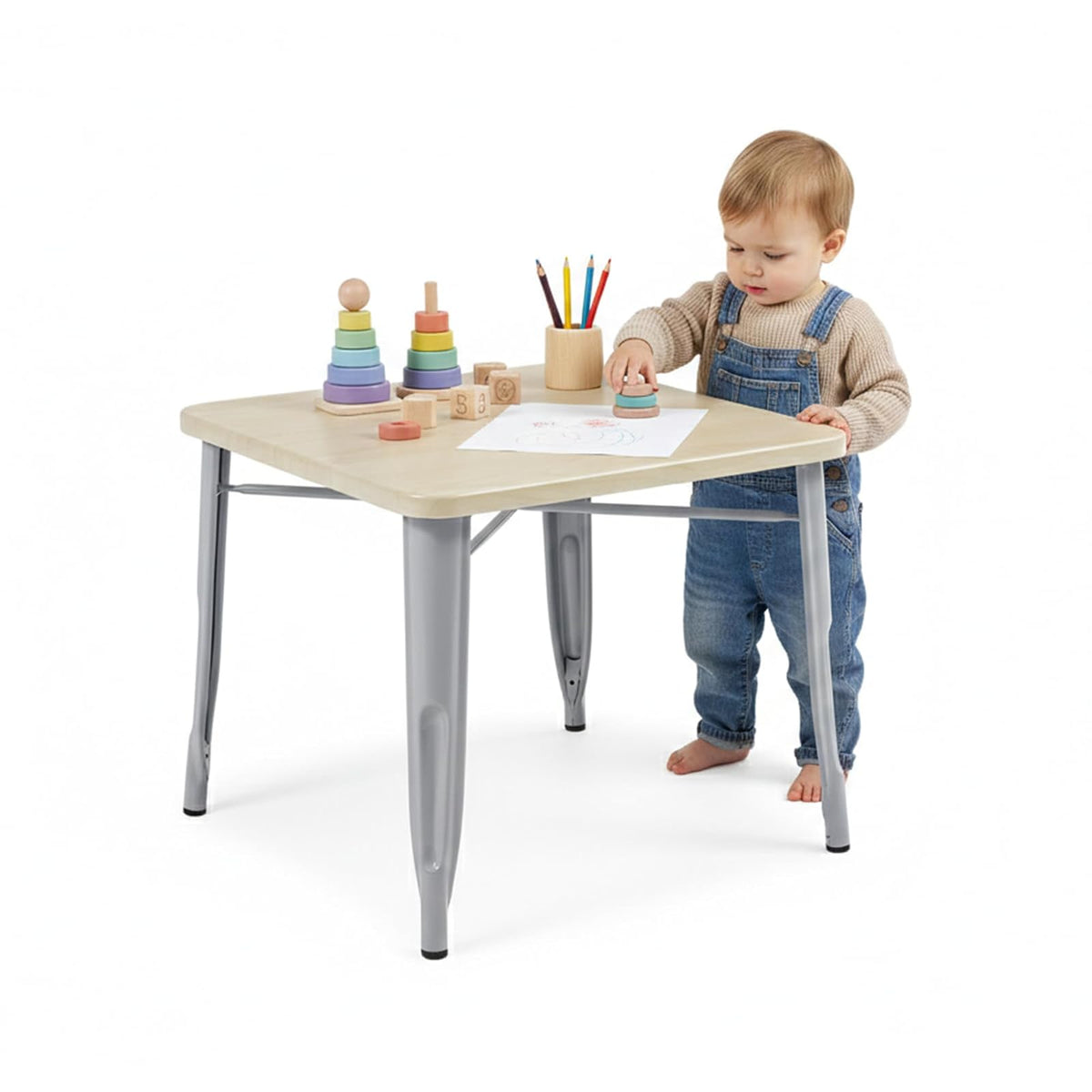Delta Children Mesa Infantil Bistro para Manualidades y Tareas - Gris Con Abedul Natural
