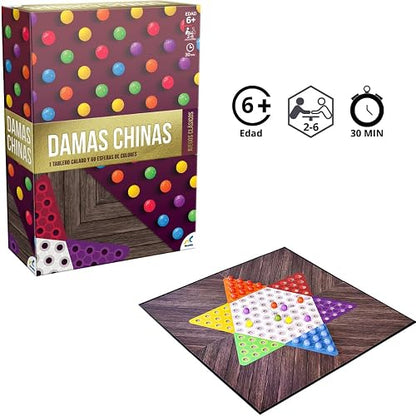 Novelty Corp - Damas Chinas Foil, Juego de Mesa para 2-6 Jugadores, a Partir de 6 Años, Máxima Calidad, Juegos Clásicos y Tradicionales