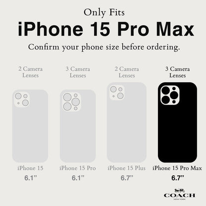 Coach Signature - Funda de Lona Desmontable de Dos Piezas para iPhone 15 Pro MAX, Compatible con Carga inalámbrica, Color café