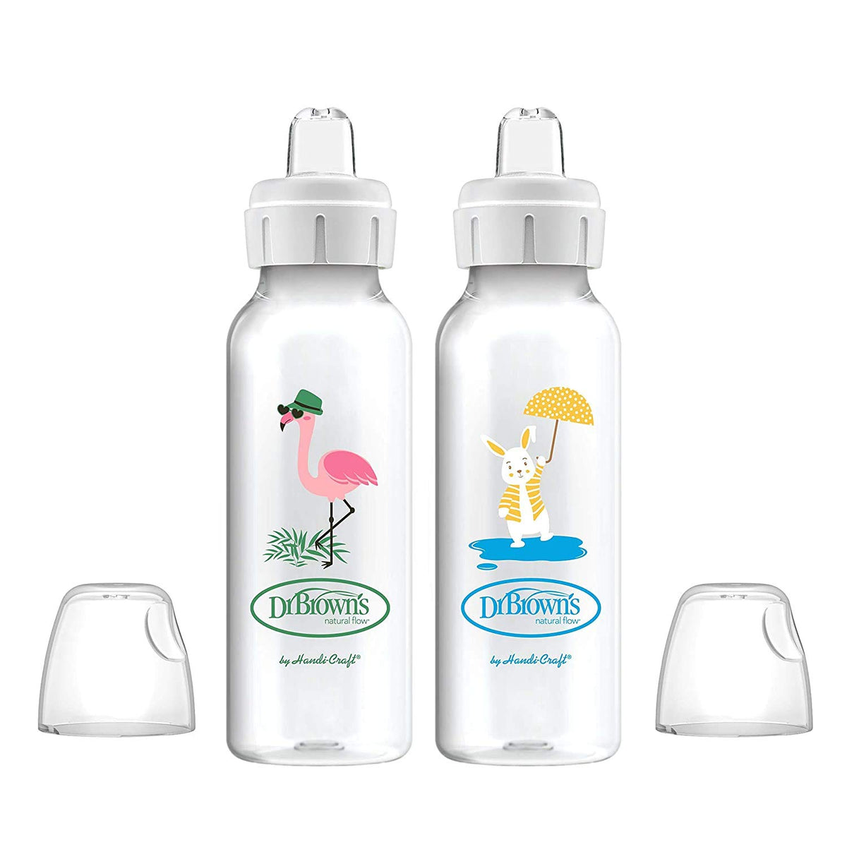 Dr. Brown's Boquilla Sippy Spout para Biberón, Flamingo - 2 Unidad (Paquete de 1) - Paquete de 2, flamenco + conejito