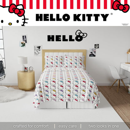 Franco Collectibles Hello Kitty Bows Bedding Juego de sábanas de Microfibra súper Suave y acogedora, 4 Piezas (Producto con Licencia Oficial)