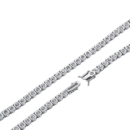XYPHIELLE Pulsera Tennis de 4mm en Oro Blanco para Mujer y Hombre, Brazalete de Circonias Plateadas, Joyería de Lujo y Moda Urbana 17.8cm