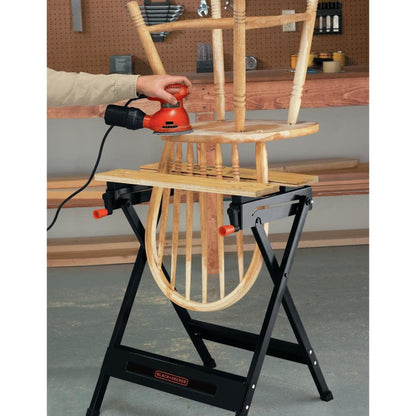 BLACK+DECKER Banco de Trabajo Portátil, Mesa Plegable Acero y Madera Negro/Naranja, 158kg, WM125