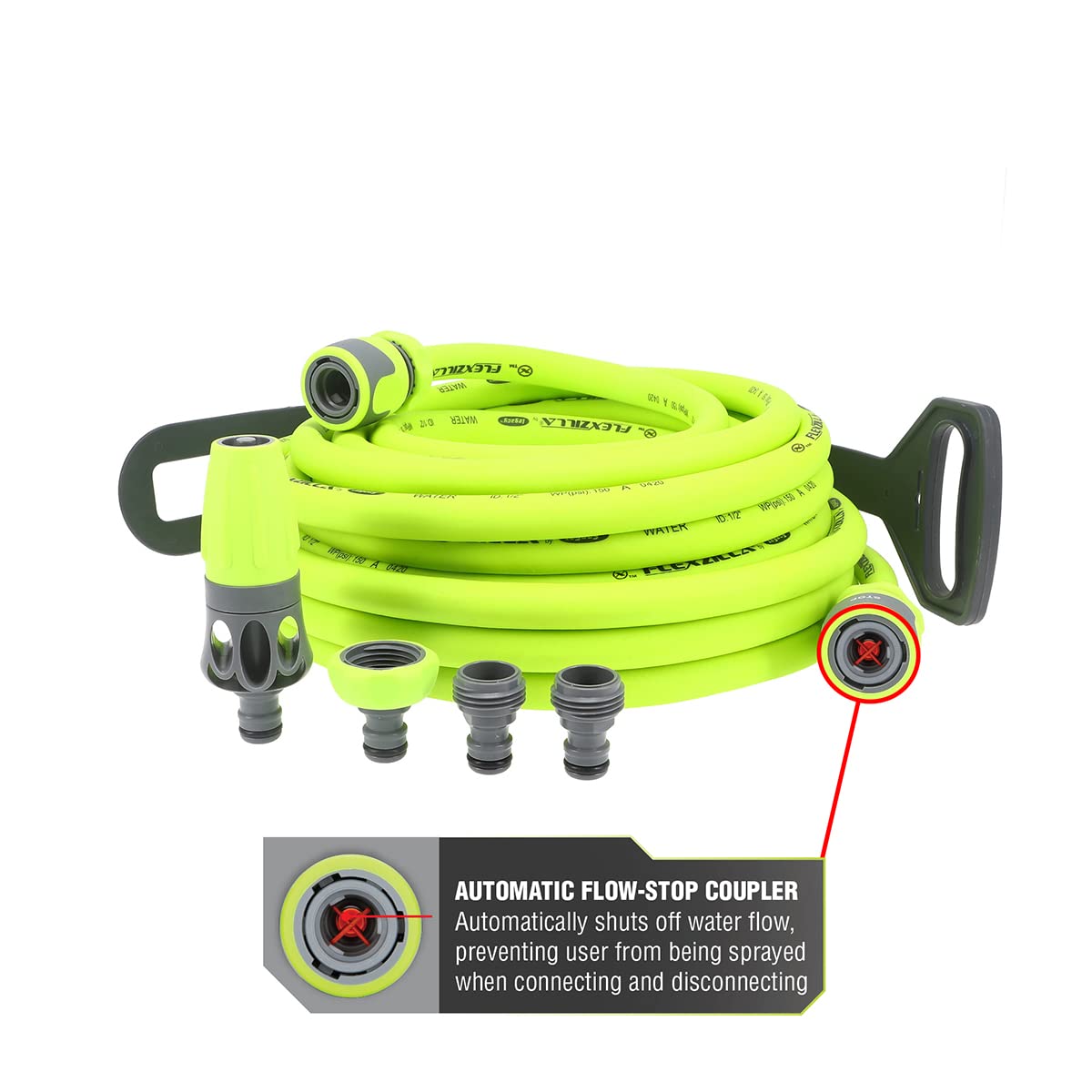 Flexzilla Garden Hose Kit with Quick Connect Attachments, 1/2 in. x 50 ft., Heavy Duty, Lightweight, ZillaGreen