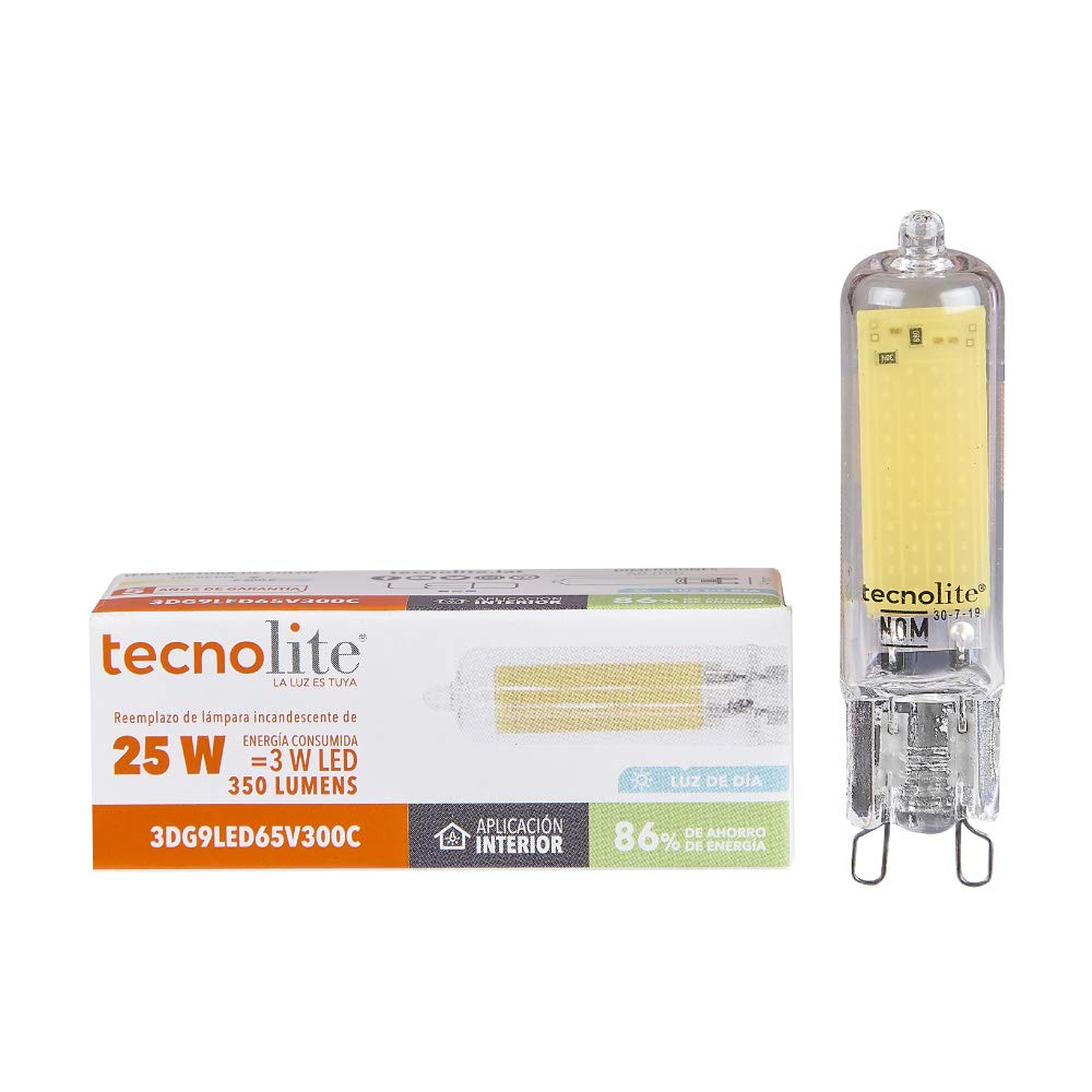Tecnolite Foco LED JCD Ampolleta 3 W Luz Cálida Base G9 - Cristal Transparente