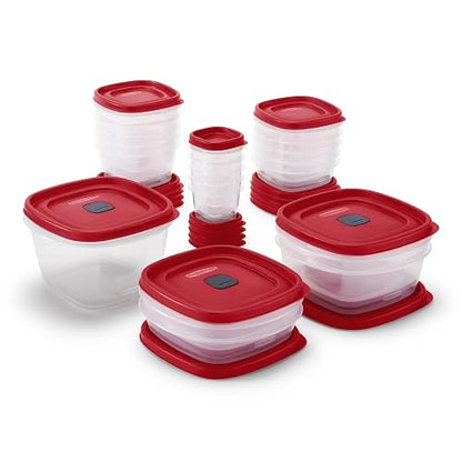 Rubbermaid - 2063704 Rubbermaid Easy Find - Recipientes de almacenamiento de alimentos con tapas ventiladas, juego de 21 (42 piezas en total), rojo