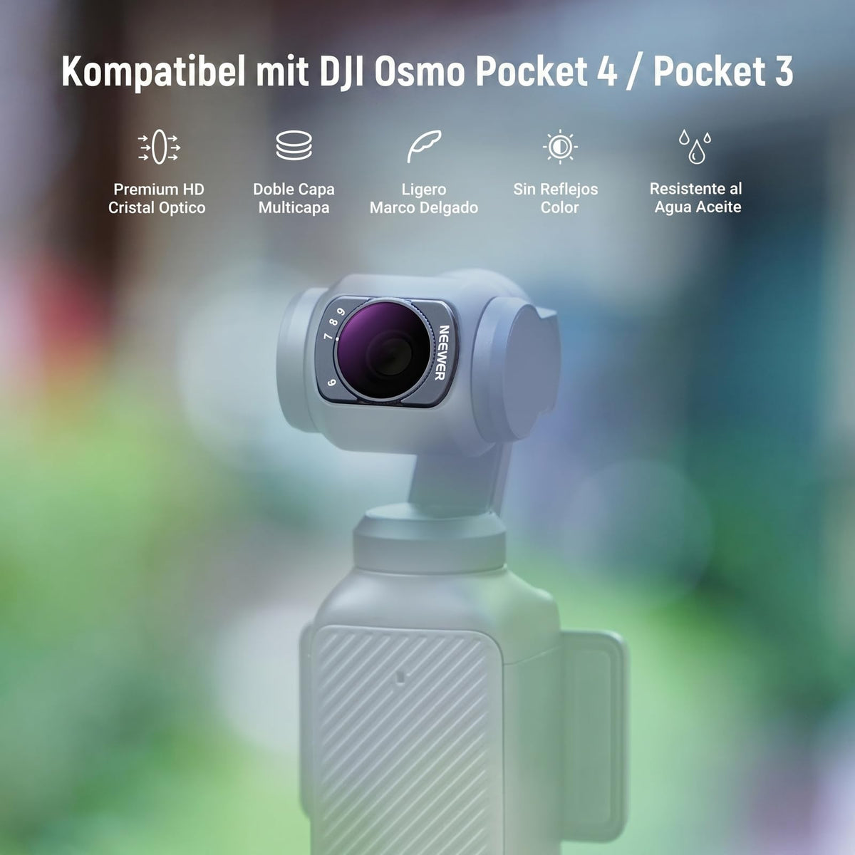 NEEWER Variable ND Filtro Compatible con dji Osmo Pocket 4/3 y Xtra Muse,Filtro Magnético Multicapa Densidad Neutra ND64-512 para Objetivo de Action CAM con Protector Pantalla y Estuche