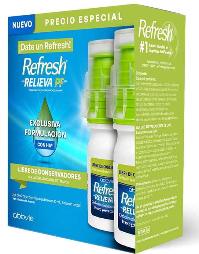 Abbvie - Refresh Relieva PF - 2 Goteros de 10 ml- Gotas Lubricantes Para Ojos Secos E Irritados -Hidratación Avanzada Sin Conservadores Con Hialuronato De Sodio
