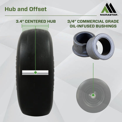 MARASTAR 00232-2PK - Montaje de neumático y Rueda de Ajuste Universal de 11 x 4.00-5, neumáticos de Repuesto para cortacésped de Giro Cero, Banda de Rodadura Suave, Kit Adaptador Incluido, Paquete de