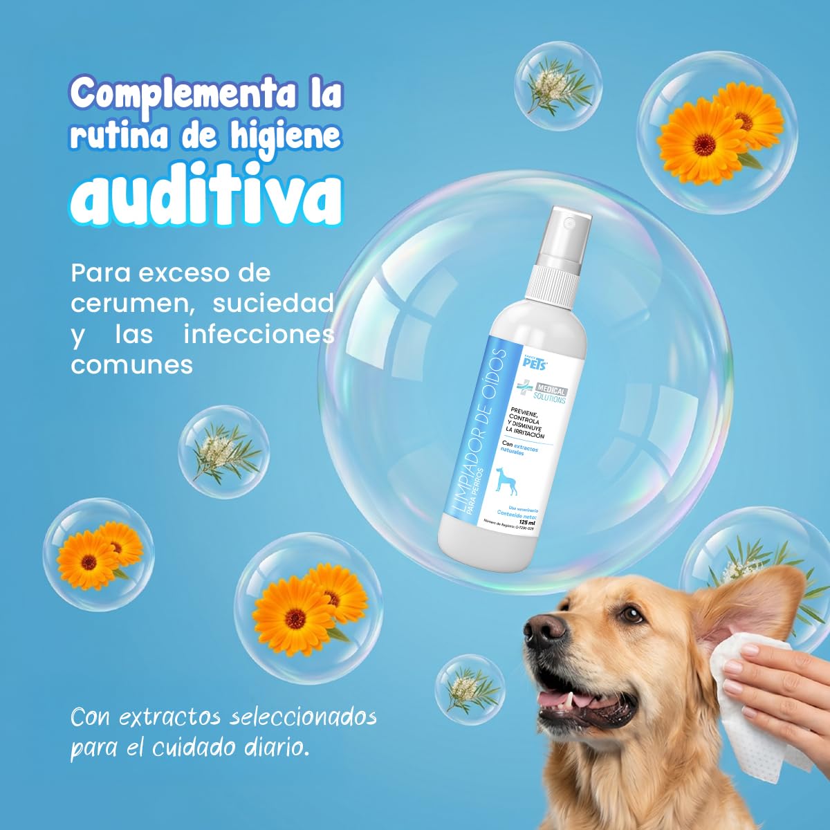 Fancy Pets MS Kit de Limpieza Básica para Perros con Limpiador de Oídos 125 ml, Toallitas para Ojos 80 pzas, Toallitas Húmedas 40 pzas, Removedor de Pelo y Shampoo Nutritivo 250 ml