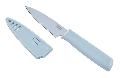 Kuhn Rikon Colori - Cuchillo de pelar recto antiadherente con funda de seguridad, hoja de 10,16 cm, color azul claro