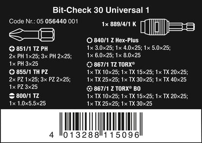 Wera - Universal Rapidaptor Bit-Check, 30 unidades