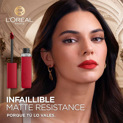 L’Oréal Paris Infaillible Le Matte Resistance Labial Líquido de Larga Duración por 16H, a Prueba de Agua, Color Intenso, con Ácido Hialurónico, Tono Wine Not
