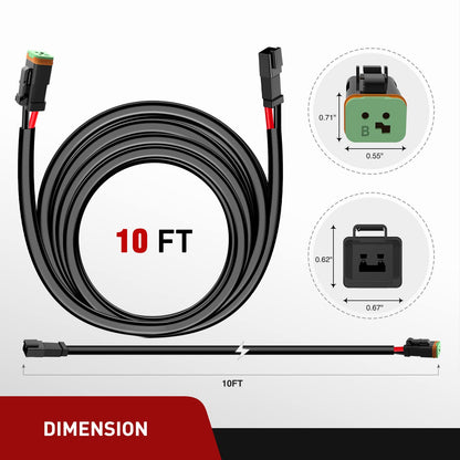 Nilight 10058W Kit de Extensión de Arneés de Cableado 16 AWG de 10 Pies, Conector DT de 2 Pines, para Barra de Luz LED Todoterreno, Paquete de 2
