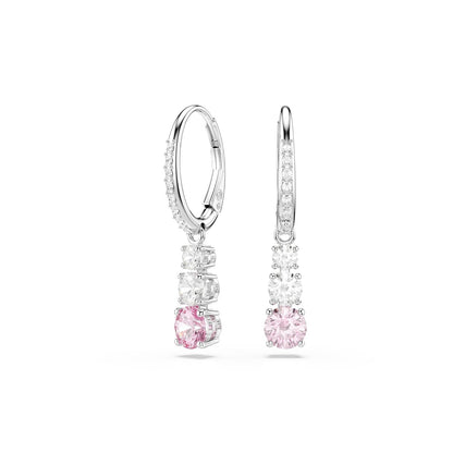 Swarovski Stilla Attract - arete colgantes de corte redondo, color rosa, acabado rodio