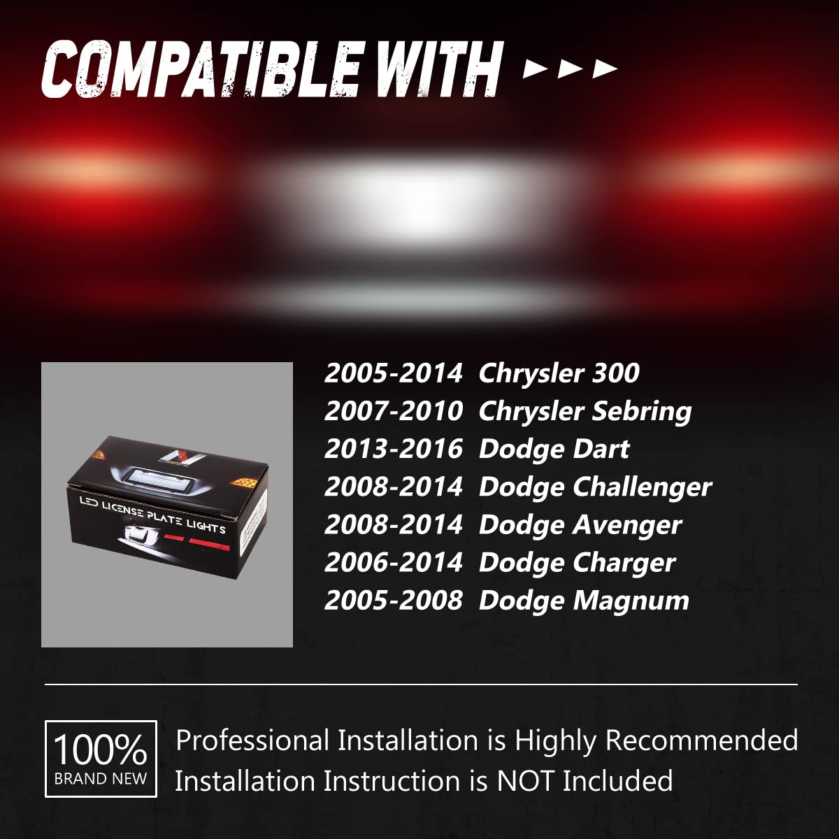 NUVISION LIGHTING NVL-LPL-025 Par de Luces LED para Placa de Matrícula para Dodge Dart 13-16, Challenger Avenger 08-14