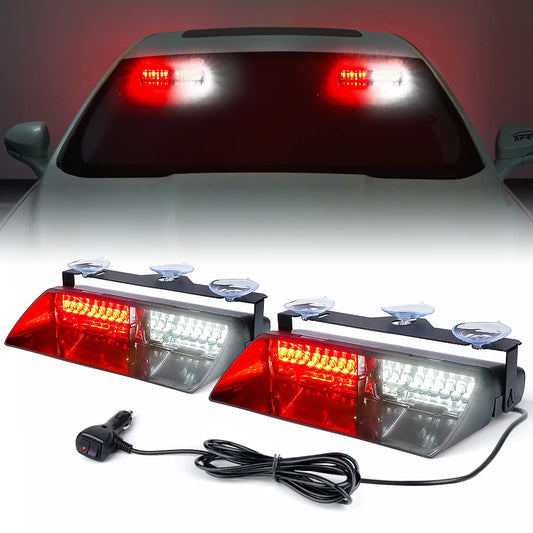 Xprite Luces estroboscópicas LED duales parabrisas ventosas, visera tablero mando, luz advertencia seguridad emergencia vehículos bomberos, ambulancias POV, camiones bomberos - Blanco Rojo