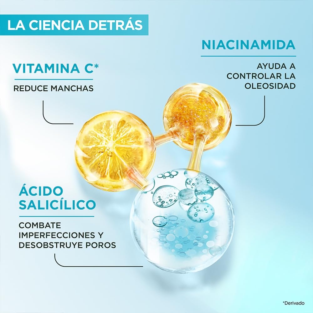Kit Garnier Rutina Express Aclara Anti Acné 3 pasos, Agua Micelar con Acido Salicílico 400ml + Micro Exfoliante Sueva Anti Acné 150ml + Serum Booster Anti Acné 30ml