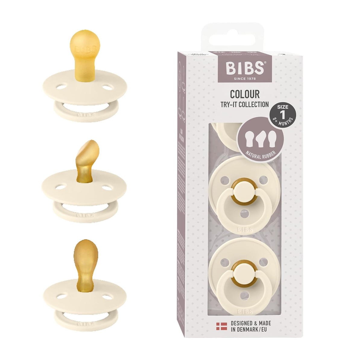 BIBS Chupones Try-it Colour Pack de 3, Látex Natural, Blush - Ivory