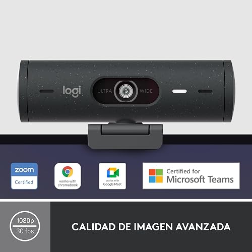 Logitech Brio 500 Webcam 1080p Full HD Autocorrección de Luz, Autoencuadre, Visualización, Mics con Reducción de Ruido, para Microsoft Teams, Google Meet, Zoom - Color Grafito