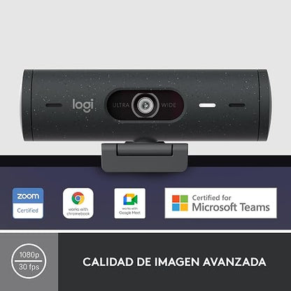 Logitech Brio 500 Webcam 1080p Full HD Autocorrección de Luz, Autoencuadre, Visualización, Mics con Reducción de Ruido, para Microsoft Teams, Google Meet, Zoom - Color Grafito