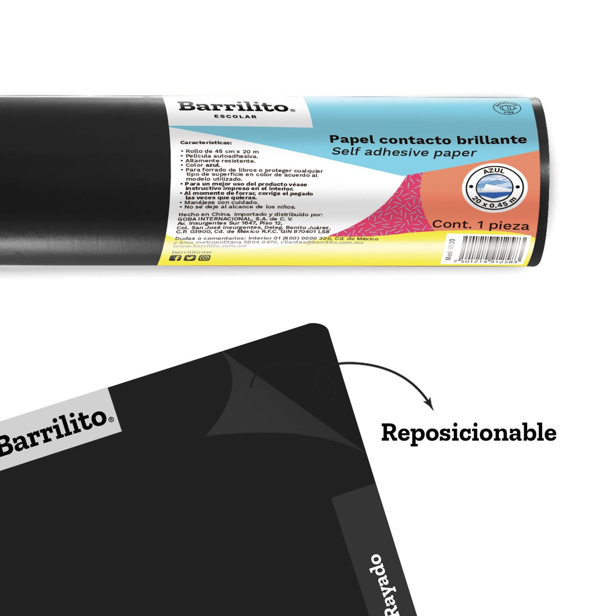 Barrilito Papel Contacto Negro Rollo. 0.45x20m. 8820