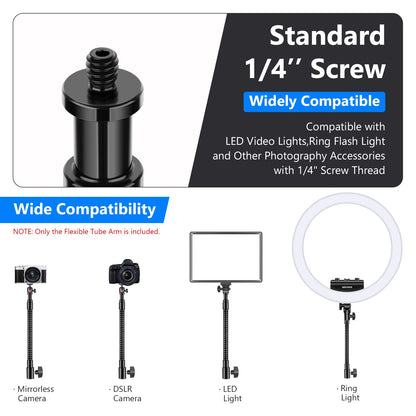 NEEWER 10 "/ 25 cm de Metal Flexible Brazo Tubo para LED Luces de Video, Anillo de Luz de Flash y Otros Accesorios de Fotografía con 1/4" Tornillo de Rosca