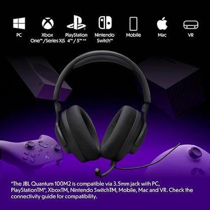 JBL Quantum 100M2 - Audífonos alambricos integrales para Gaming con Cable y micrófono Extraible con opción de silenciar - Negro