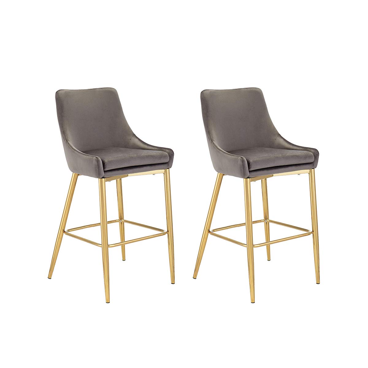 CangLong - Taburete tapizado de Terciopelo con Patas de Metal para Bar, Cocina, Comedor, Sala de Estar y Bar bistró, Juego de 2, Color Gris