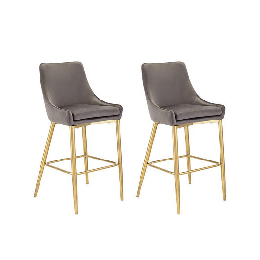 CangLong - Taburete tapizado de Terciopelo con Patas de Metal para Bar, Cocina, Comedor, Sala de Estar y Bar bistró, Juego de 2, Color Gris