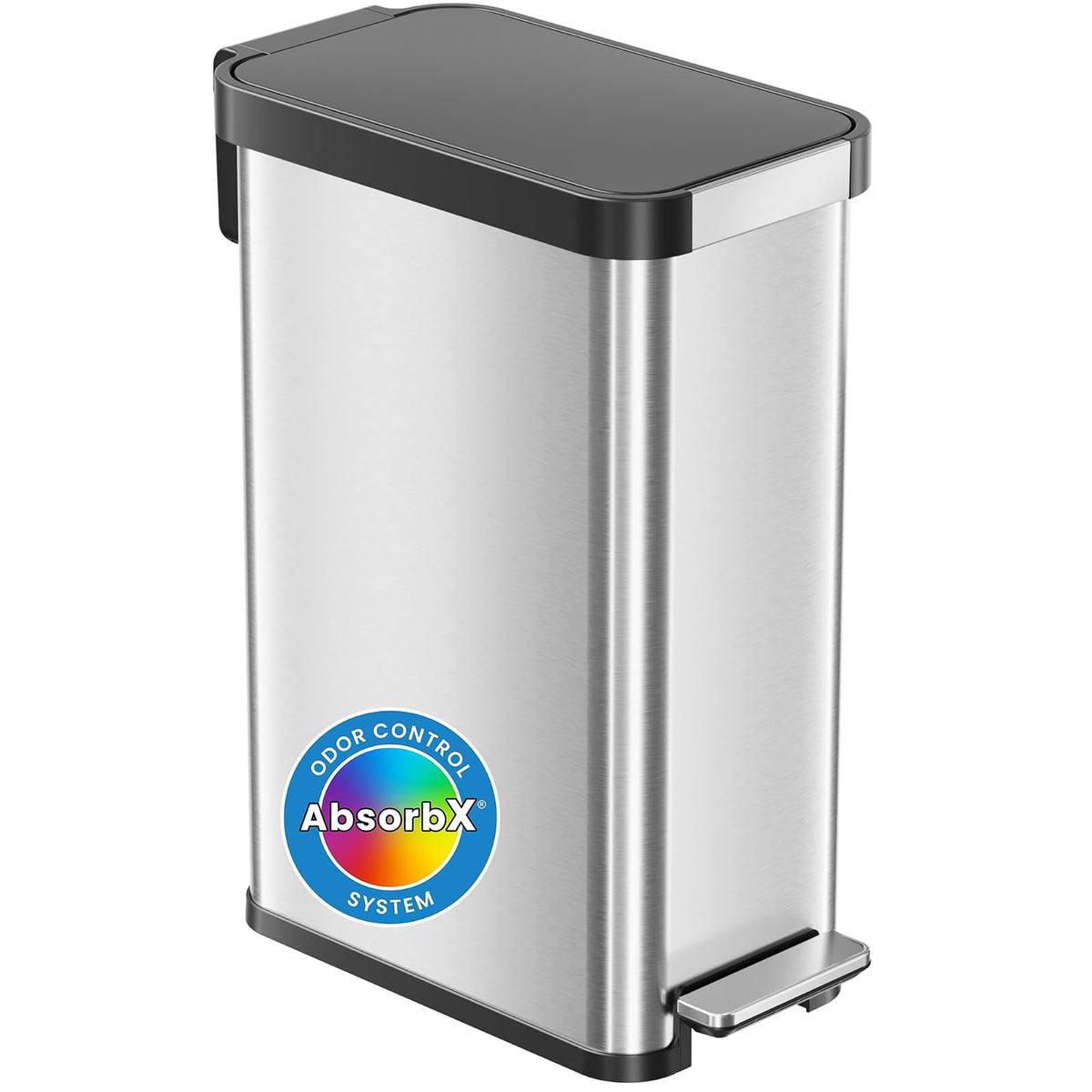 iTouchless SoftStep EXP - cubeta de basura de cocina de 50 litros / 13.2 galones con filtro de olor, tapa de cierre suave, contenedor de reciclaje de acero inoxidable, tapa de plástico a prueba de