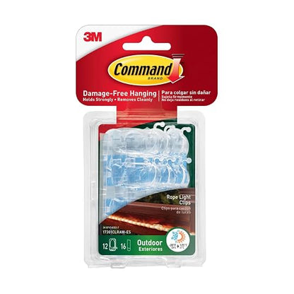 Command 3M Gancho Adhesivo sin dañar la superficie, Uso Exterior, Mediano, Transparente, 12 piezas