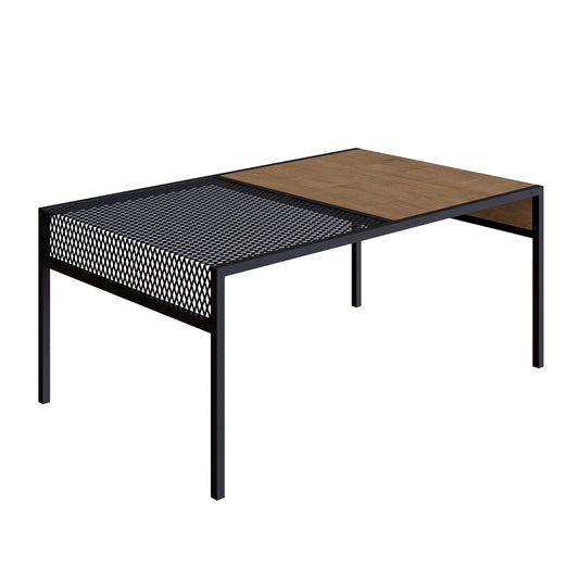 TUGOW Alterego Mesa de Centro Ted Rectangular Color Negro y Madera con Estructura Metálica de Acero MDP