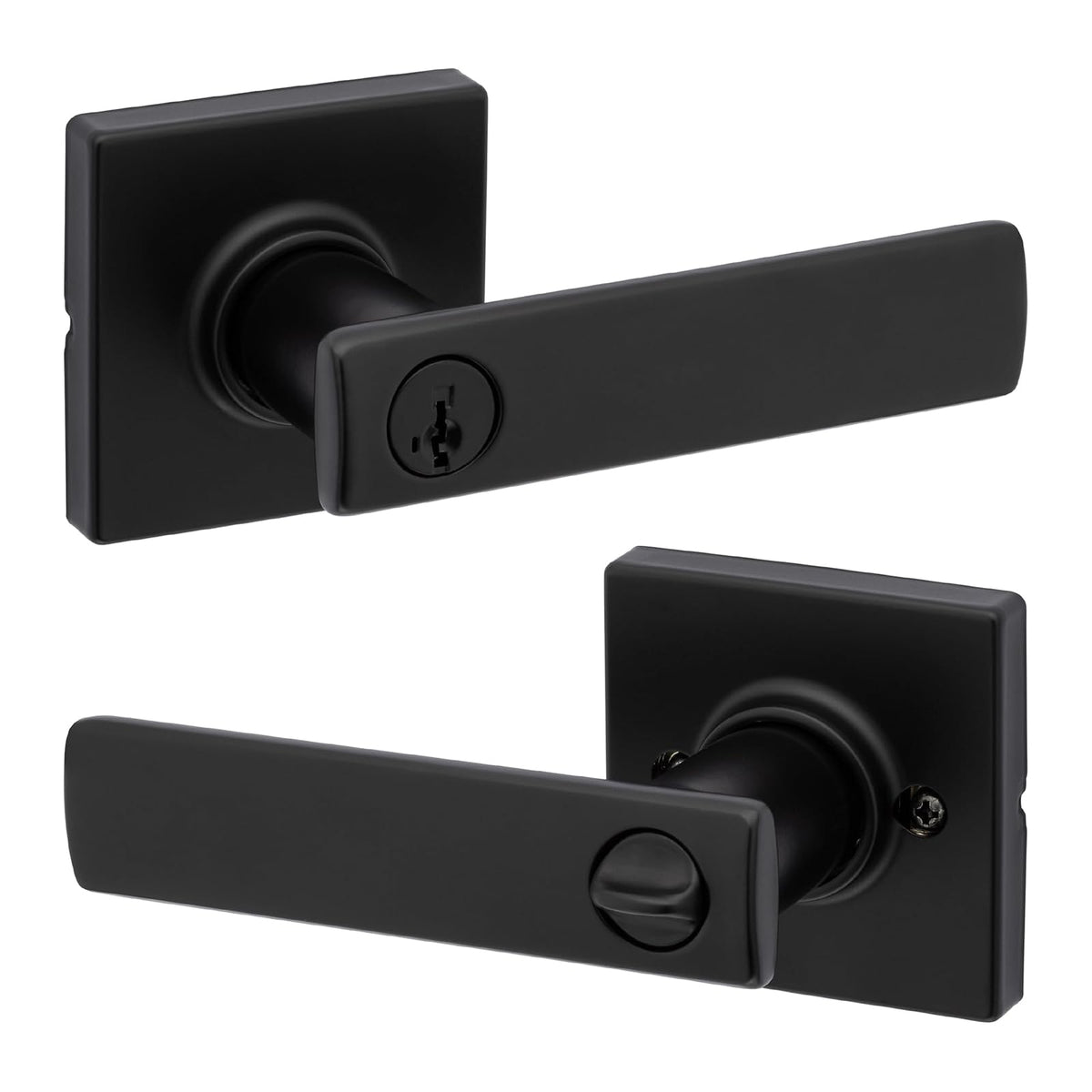 Kwikset - Manija de puerta de entrada Breton con cerradura y llave, palanca reversible con llave segura, para entrada frontal y dormitorios, negro mate, resistente a la púa Smartkey Rekey Security y