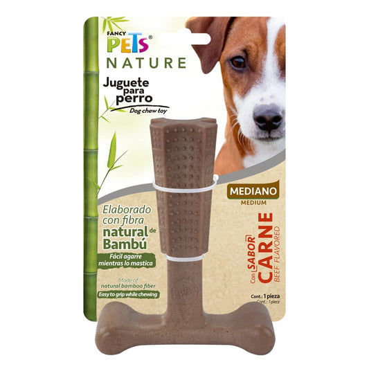 Fancy Pets Hueso Bambú Plus Juguete para Morder Sabor Carne para Perro Tamaño Mediano Color Café