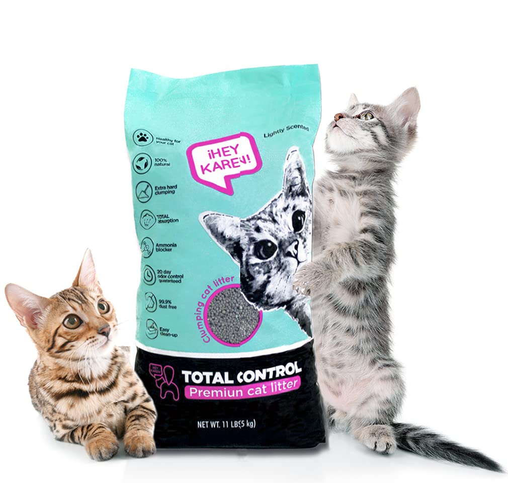 ¡Hey Karen! Arena para Gato 5 kg, Premium Control Total, Rápida Absorción de líquidos, Eliminación Total de olores al Contacto, Libre de Polvo, con Aroma