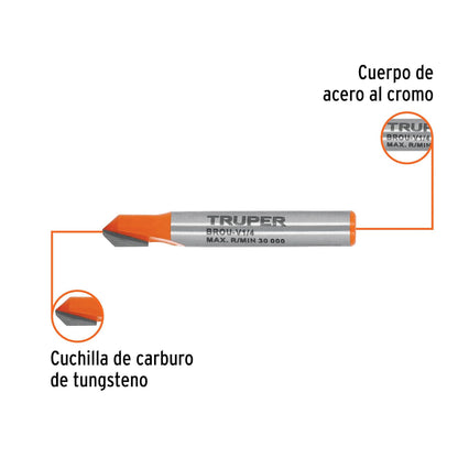 Truper BROU-V1/4, Broca para router, corte en "V" de 1/4"