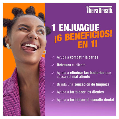 TheraBreath Enjuague Bucal Complete 6 en 1, Menta Revitalizante 473 ml. | Ayuda a Combatir las Caries y el Mal Aliento, Fortalecer los Dientes y el Esmalte. Sin Ardor ni Colorantes. Sin alcohol.