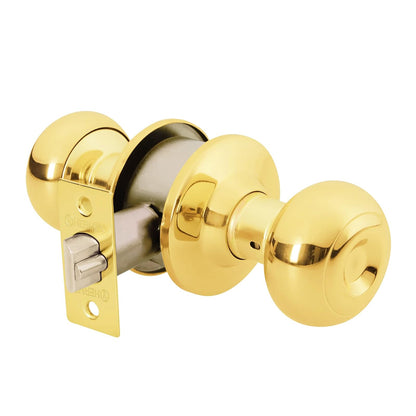 Hermex CEPO-12E, Cerradura de pomo tipo oval para entrada, mecanismo cilíndrico, latón brillante