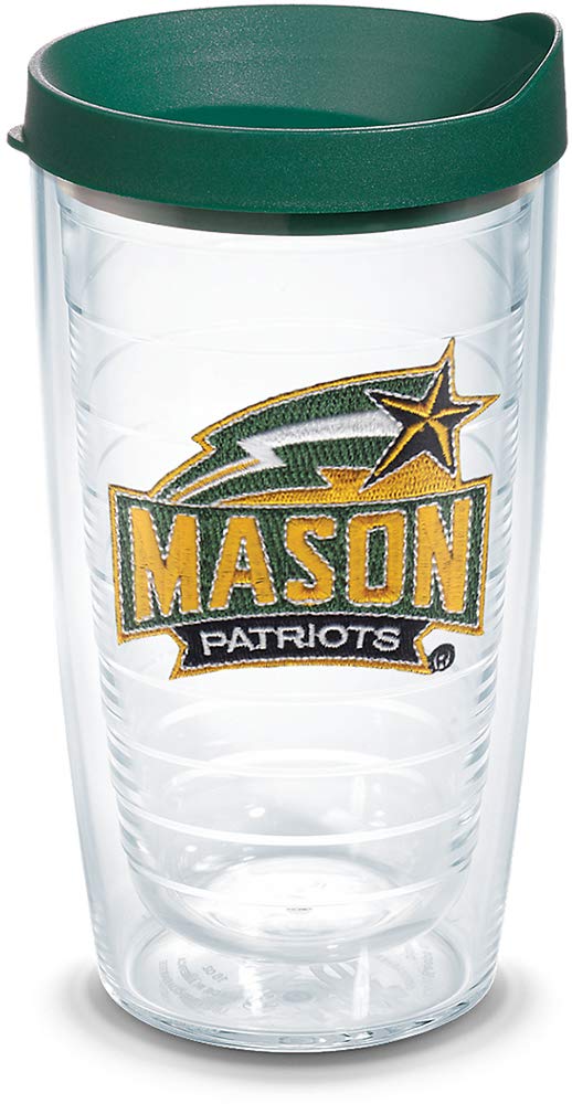 Tervis Vaso con Tapa, Diseños de Equipos Universitarios NCAA - George Mason Univ - 473,18ml - Transparente
