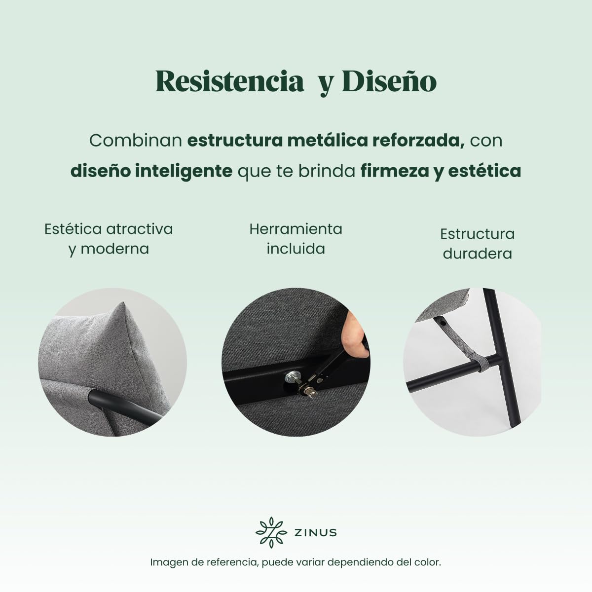Zinus Ada | Silla de Estructura Metálica Triangular con Cojines de Espuma Color Gris Claro y de Fácil Armado | Garantía de 1 año