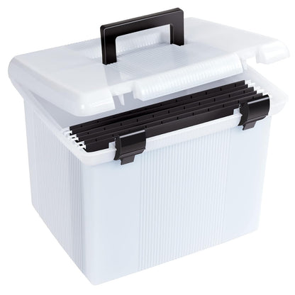 Pendaflex - Caja de archivo portátil, color blanco esmerilado, tapa con bisagras con cierre de doble cierre (41745AMZ)
