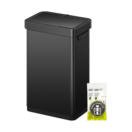 EKO Deluxe Mirage-T - Papelera rectangular con sensor de movimiento sin contacto de 50 litros, acabado de acero inoxidable negro mate