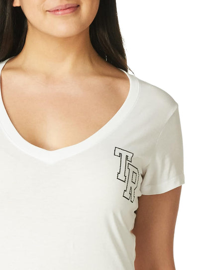 True Religion Buddha Love - Camiseta de Manga Corta con Cuello en V Camiseta para Mujer